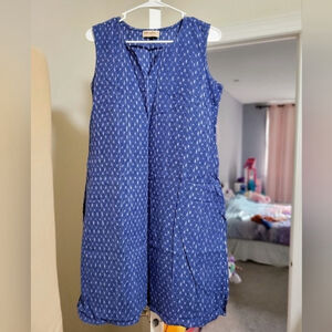 Women Sleeveless A-line Cotton Dress blue Large